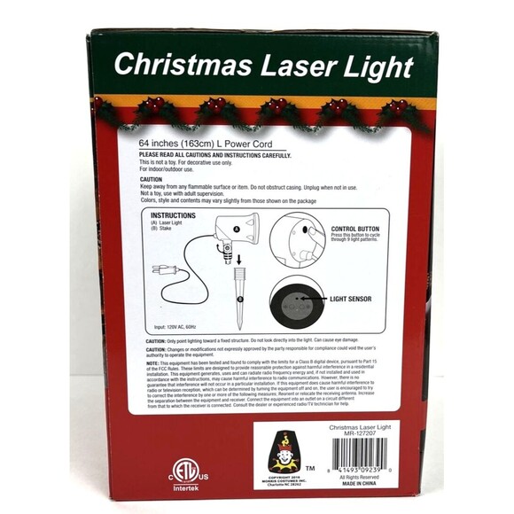 CHRISTMAS LASER LIGHT PROJECTOR OUTDOOR DECORATION DISPLAY 9 Adjustable Patterns - Picture 2 of 9